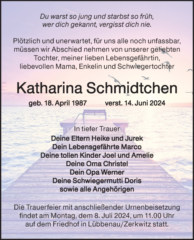  Traueranzeige für Katharina Schmidtchen vom 22.06.2024 aus Lausitzer Rundschau