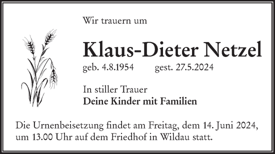 Traueranzeige von Klaus-Dieter Netzel von Lausitzer Rundschau