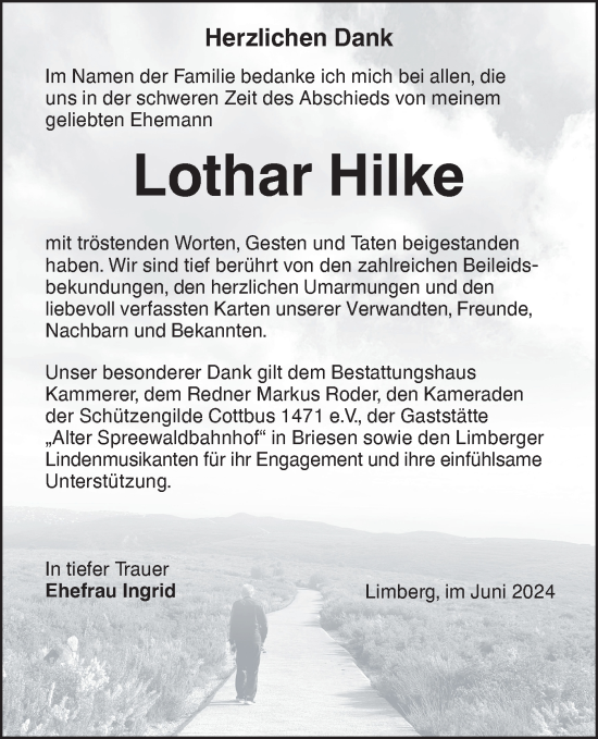 Traueranzeige von Lothar Hilke von Lausitzer Rundschau