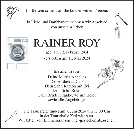 Traueranzeige von Rainer Roy von Lausitzer Rundschau