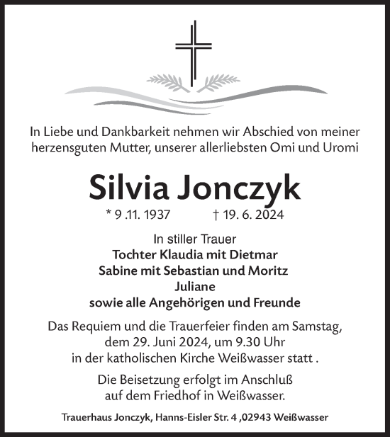 Traueranzeige von Silvia Jonczyk von Lausitzer Rundschau