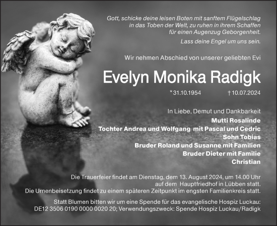 Traueranzeige von Evelyn Monika Radigk von Lausitzer Rundschau