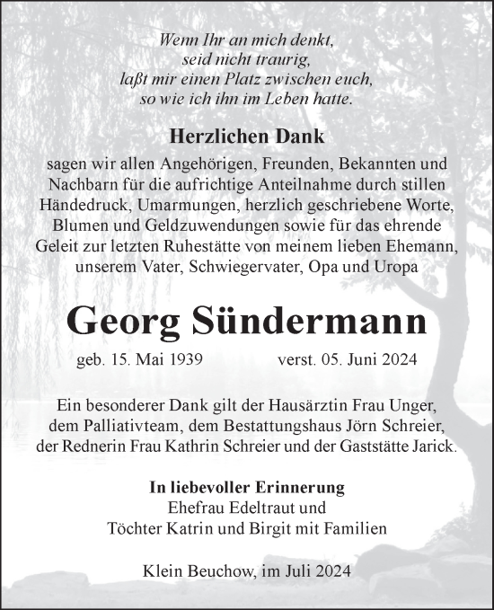 Traueranzeige von Georg Sündermann von Lausitzer Rundschau