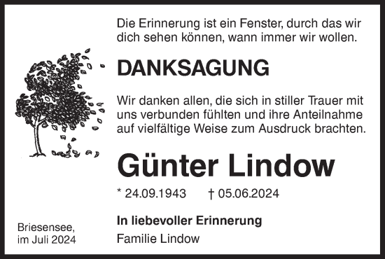 Traueranzeige von Günter Lindow von Lausitzer Rundschau