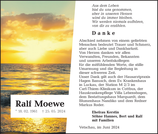 Traueranzeige von Ralf Moewe von Lausitzer Rundschau