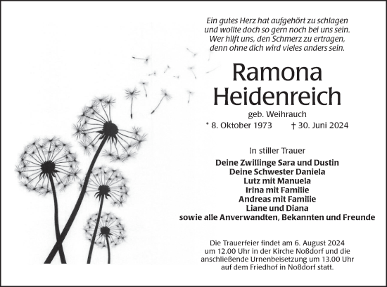 Traueranzeige von Ramona Heidenreich von Lausitzer Rundschau