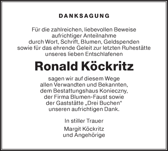 Traueranzeige von Ronald Köckritz von Lausitzer Rundschau
