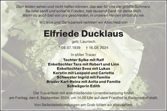 Traueranzeige von Elfriede Ducklaus von Lausitzer Rundschau