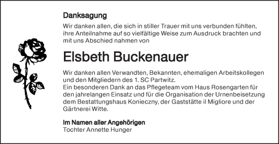 Traueranzeige von Elsbeth Buckenauer von Lausitzer Rundschau