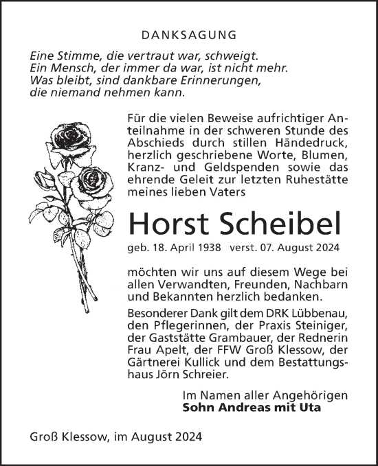 Traueranzeige von Horst Scheibel von Lausitzer Rundschau