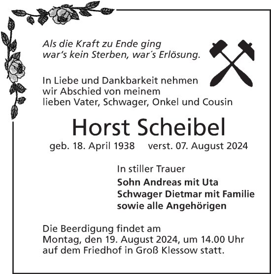 Traueranzeige von Horst Scheibel von Lausitzer Rundschau