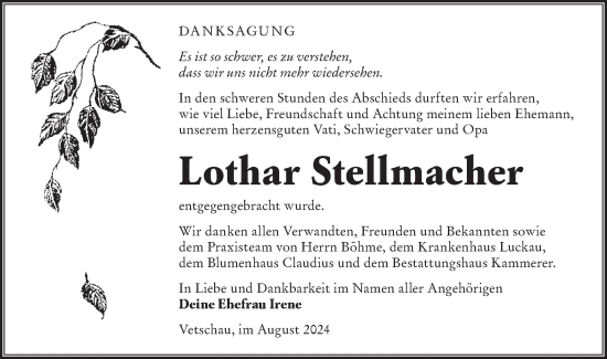 Traueranzeige von Lothar Stellmacher von Lausitzer Rundschau