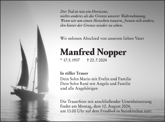 Traueranzeige von Manfred Nopper von Lausitzer Rundschau