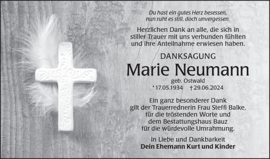 Traueranzeige von Marie Neumann von Lausitzer Rundschau