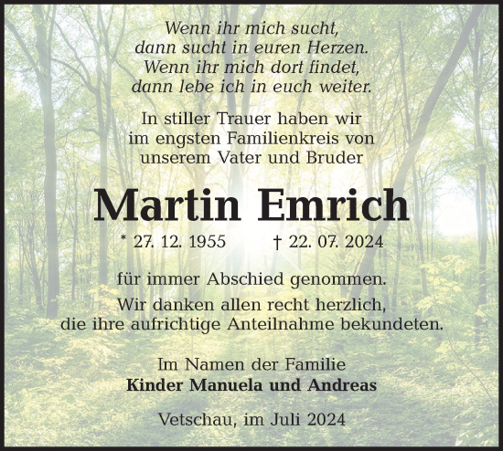 Traueranzeige von Martin Emrich von Lausitzer Rundschau