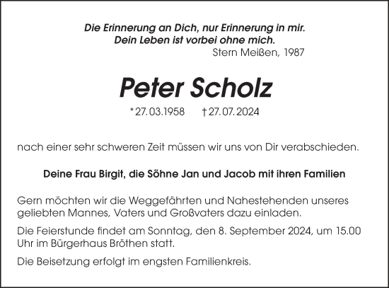 Traueranzeige von Peter Scholz von Lausitzer Rundschau