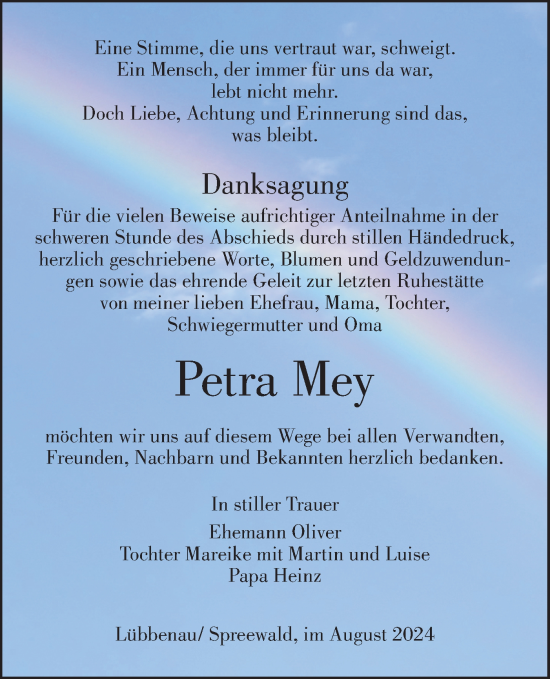 Traueranzeige von Petra Mey von Lausitzer Rundschau