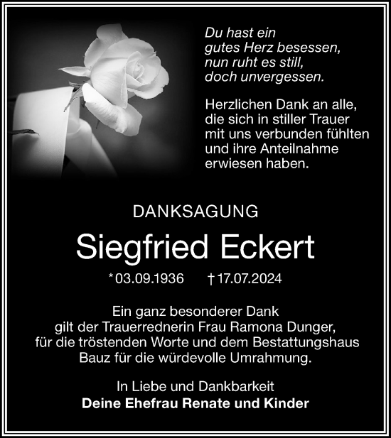 Traueranzeige von Siegfried Eckert von Lausitzer Rundschau