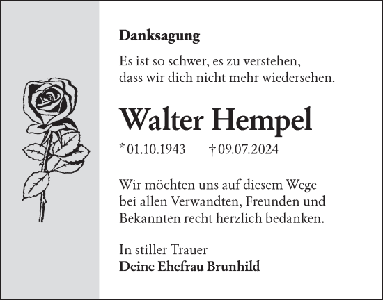 Traueranzeige von Walter Hempel von Lausitzer Rundschau