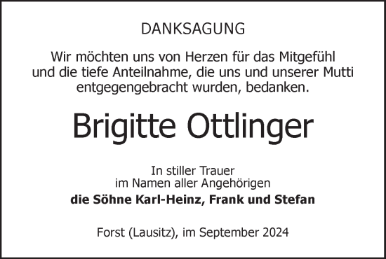 Traueranzeige von Brigitte Ottlinger von Lausitzer Rundschau