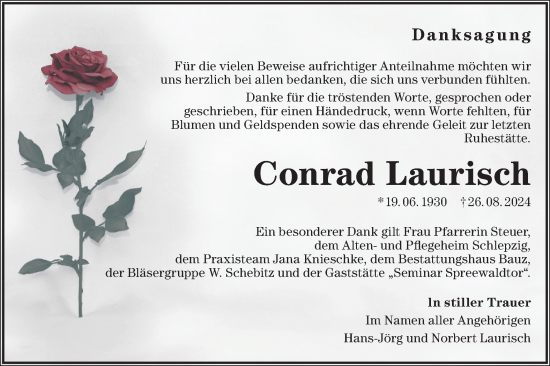 Traueranzeige von Conrad Laurisch von Lausitzer Rundschau