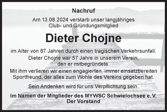 Traueranzeige von Dieter Chojne von Lausitzer Rundschau