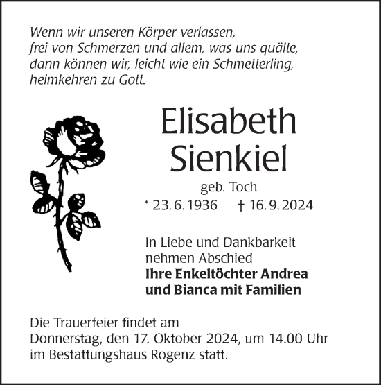 Traueranzeige von Elisabeth Sienkiel von Lausitzer Rundschau