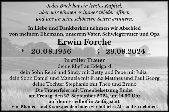 Traueranzeige von Erwin Forche von Lausitzer Rundschau