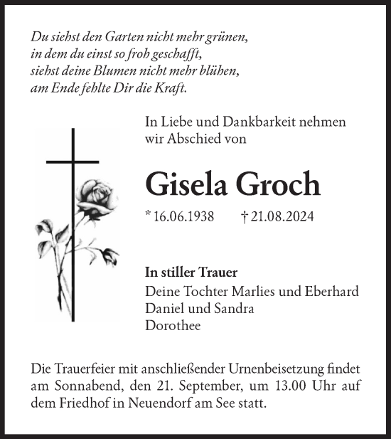 Traueranzeige von Gisela Groch von Lausitzer Rundschau