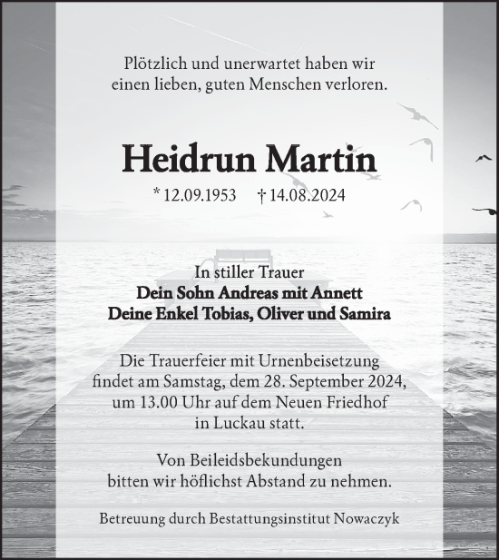 Traueranzeige von Heidrun Martin von Lausitzer Rundschau