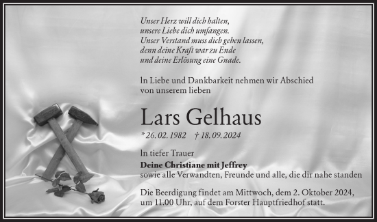 Traueranzeige von Lars Gelhaus von Lausitzer Rundschau