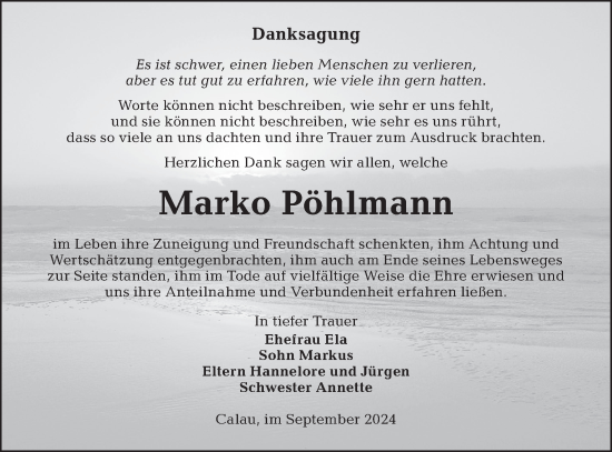 Traueranzeige von Marko Pöhlmann von Lausitzer Rundschau