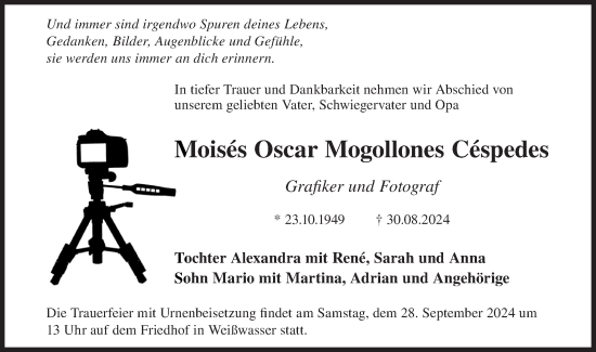 Traueranzeige von Moises Oscar Mogollones Cespedes von Lausitzer Rundschau