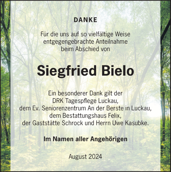 Traueranzeige von Siegfried Bielo von Lausitzer Rundschau