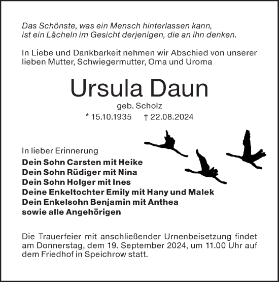 Traueranzeige von Ursula Daun von Lausitzer Rundschau