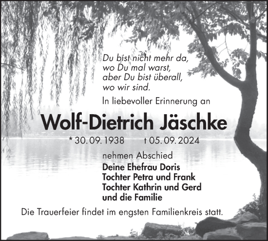 Traueranzeige von Wolf-Dietrich Jäschke von Lausitzer Rundschau