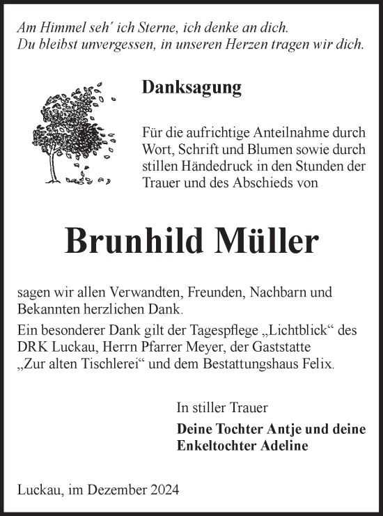 Traueranzeige von Brunhild Müller von Lausitzer Rundschau