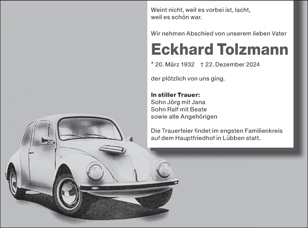  Traueranzeige für Eckhard Tolzmann vom 11.01.2025 aus Lausitzer Rundschau