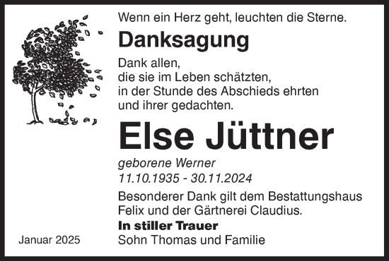 Traueranzeige von Else Jüttner von Lausitzer Rundschau