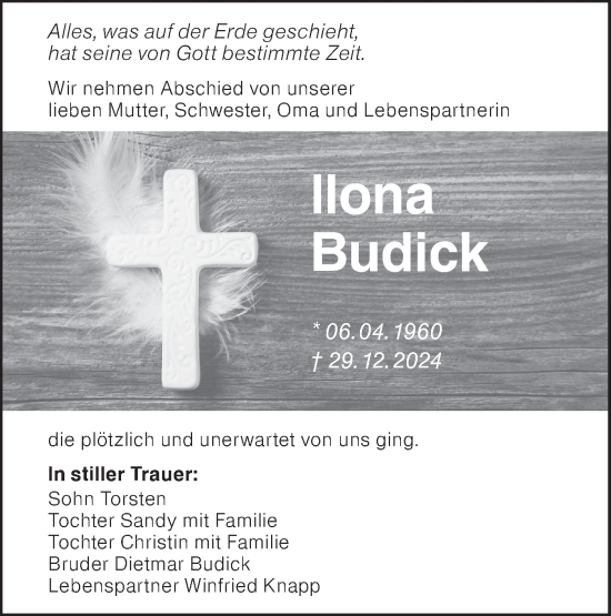 Traueranzeige von llona Budick von Lausitzer Rundschau