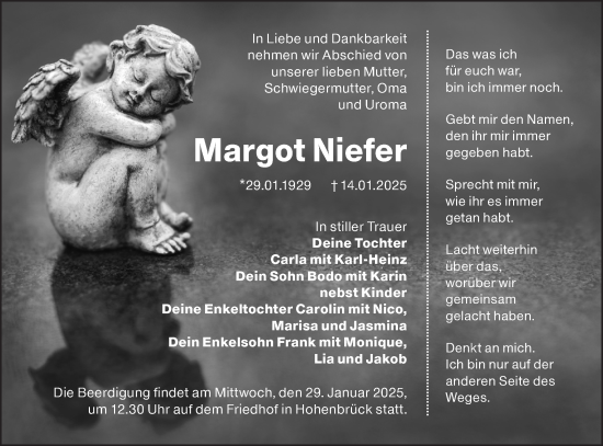 Traueranzeige von Margot Niefer von Lausitzer Rundschau