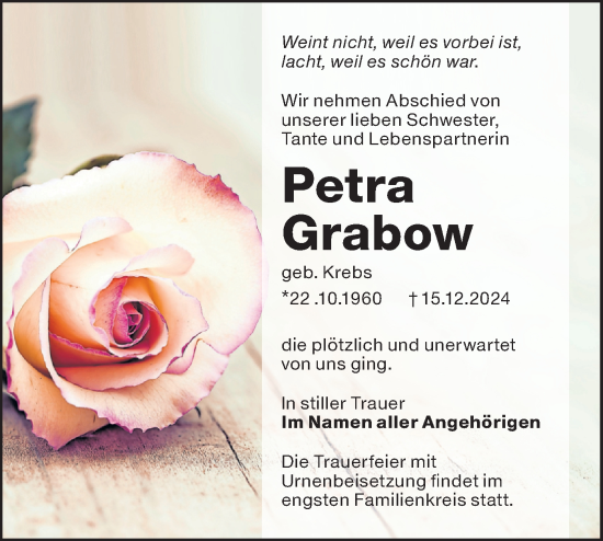 Traueranzeige von Petra Grabow von Lausitzer Rundschau