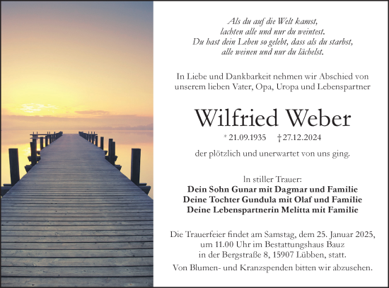 Traueranzeige von Wilfried Weber von Lausitzer Rundschau