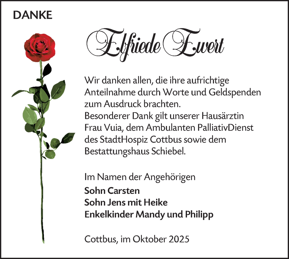  Traueranzeige für Elfriede Ewert vom 25.10.2025 aus Lausitzer Rundschau