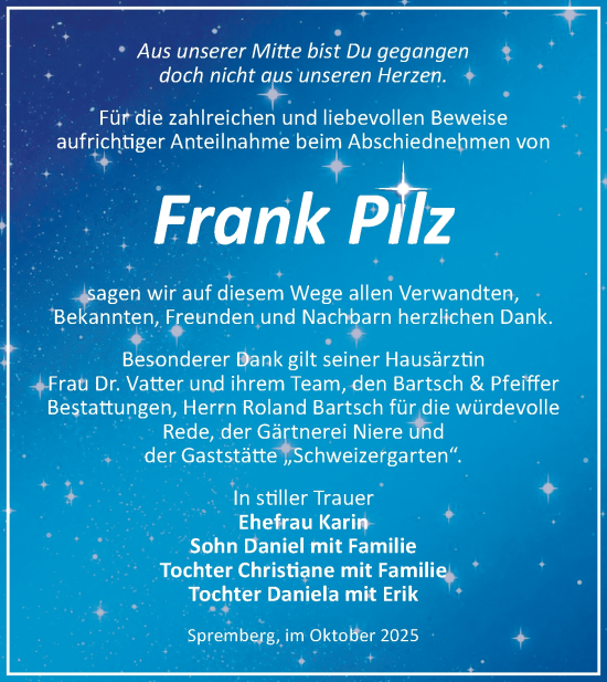 Traueranzeige von Frank Pilz von Lausitzer Rundschau