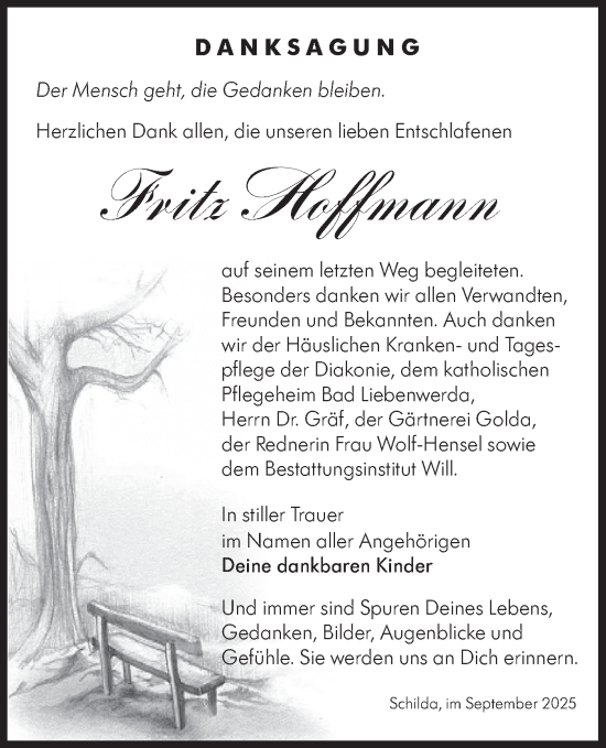 Traueranzeige von Fritz Hoffmann von Lausitzer Rundschau