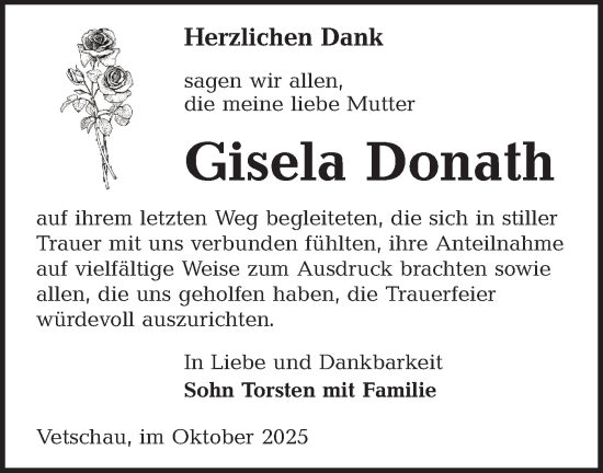Traueranzeige von Gisela Donath von Lausitzer Rundschau