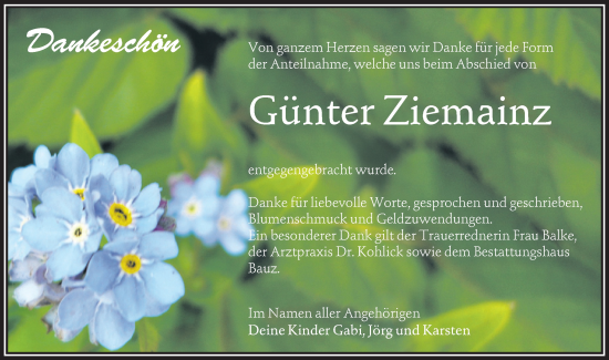Traueranzeige von Günter Ziemainz von Lausitzer Rundschau