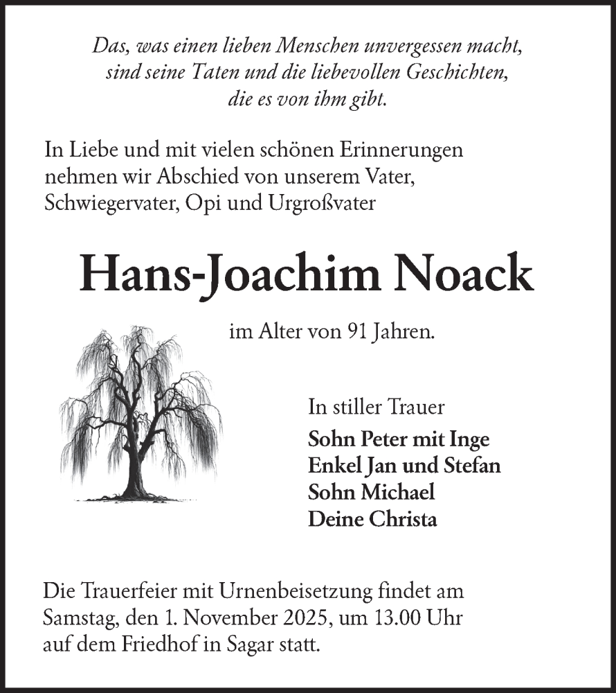  Traueranzeige für Hans-Joachim Noack vom 25.10.2025 aus Lausitzer Rundschau