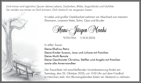 Traueranzeige von Hans-Jürgen Maahs von Lausitzer Rundschau